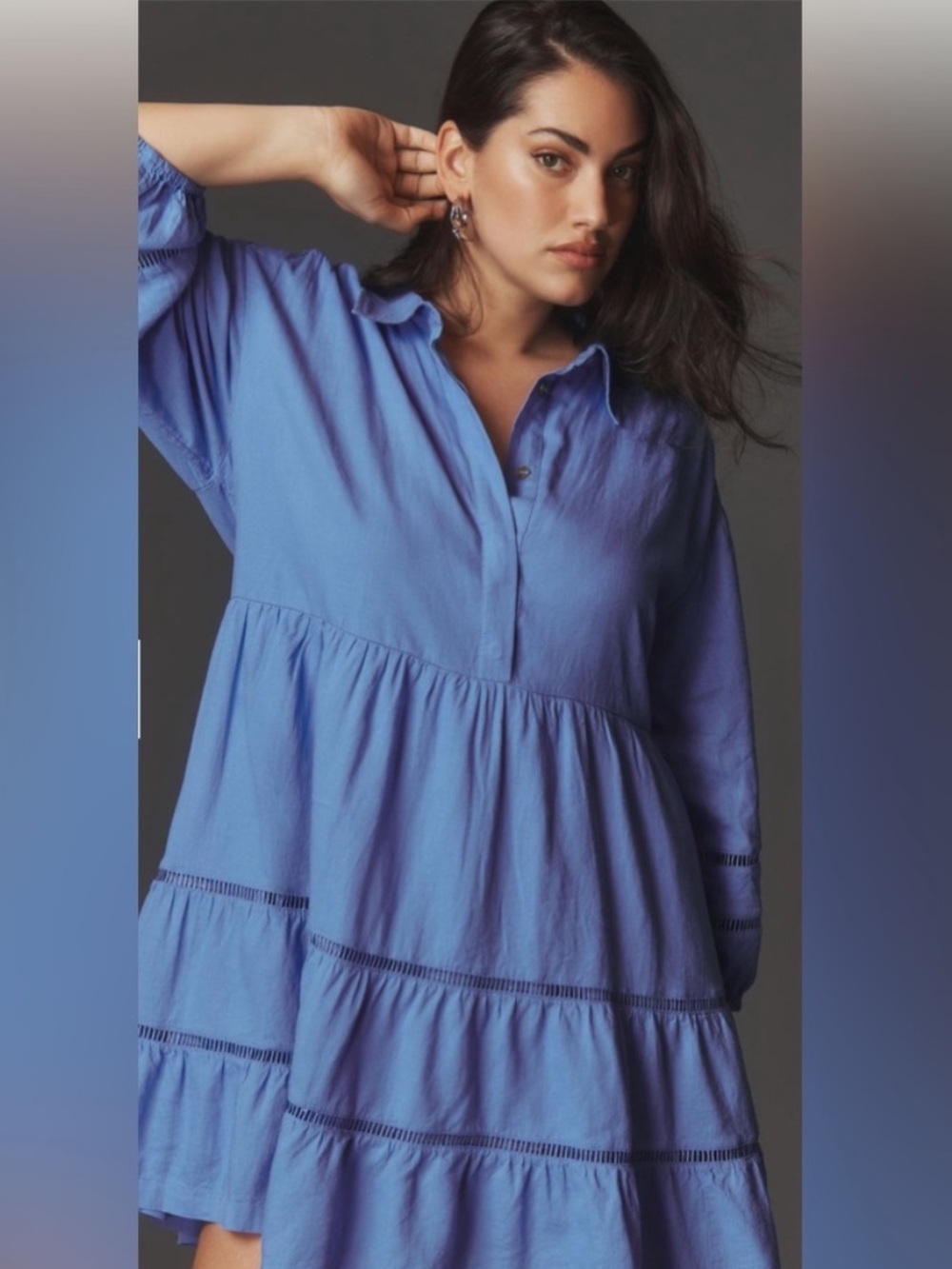 Anthropologie blue Tiered Bettina Button-Front Dress size xs
